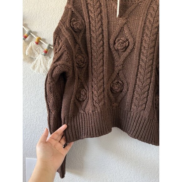 Buffalo David Bitton Greta Cable Knit Wool Brown Pullover Sweater Boho Cottage L - Picture 5 of 10